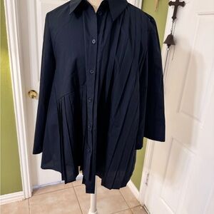 Zara Navy Pleated Blouse